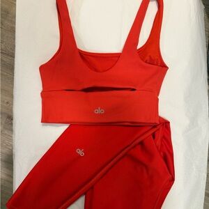 Alo Yoga Airlift Set Intrigue Bra + Leggings Ribbed Red Orange Size S